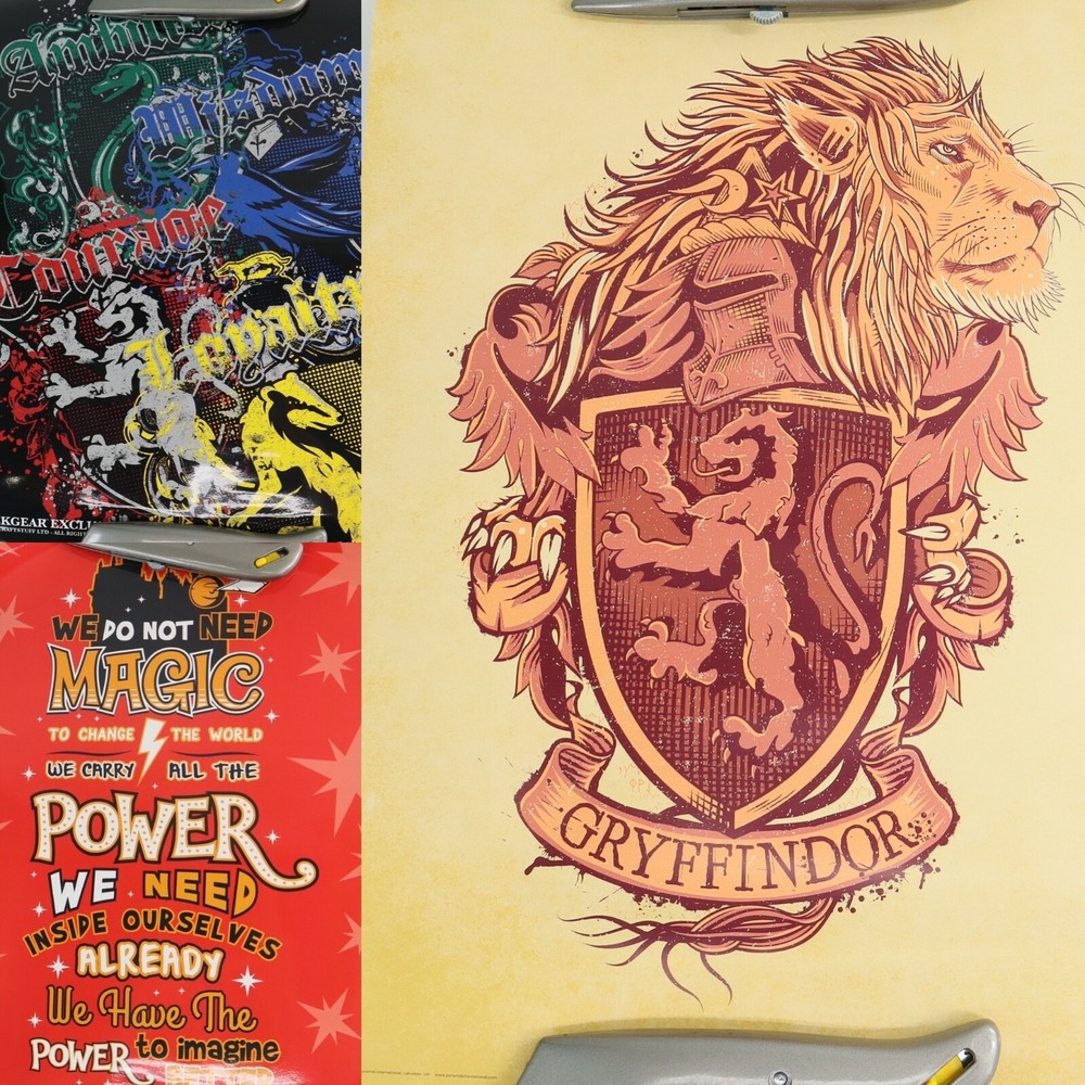 Lot of 3 Geek Gear Harry Potter Posters - Gryffindor, All Houses, JK Rowling